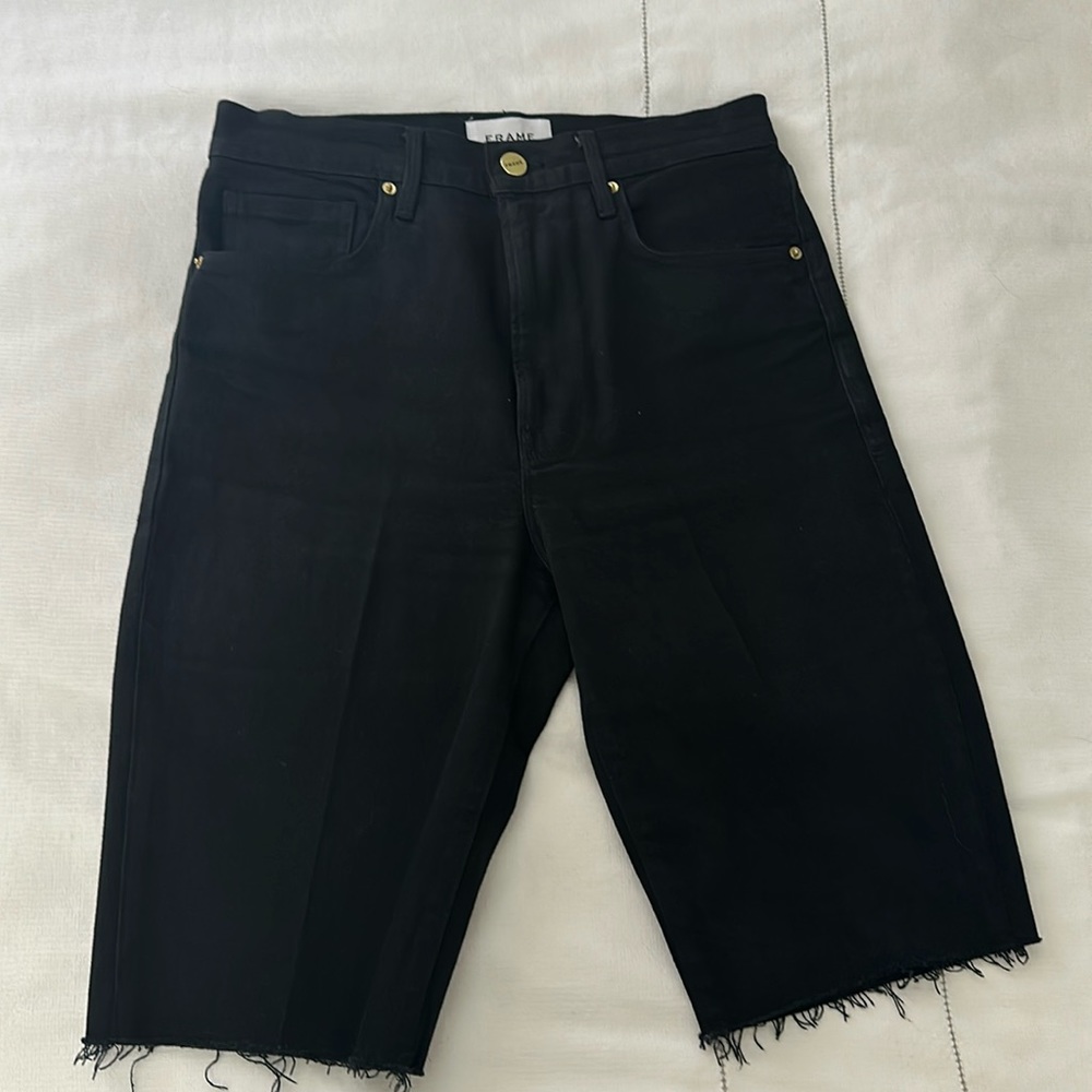 Frame Denim Black Raw-Hem High-Rise Jean Shorts 27